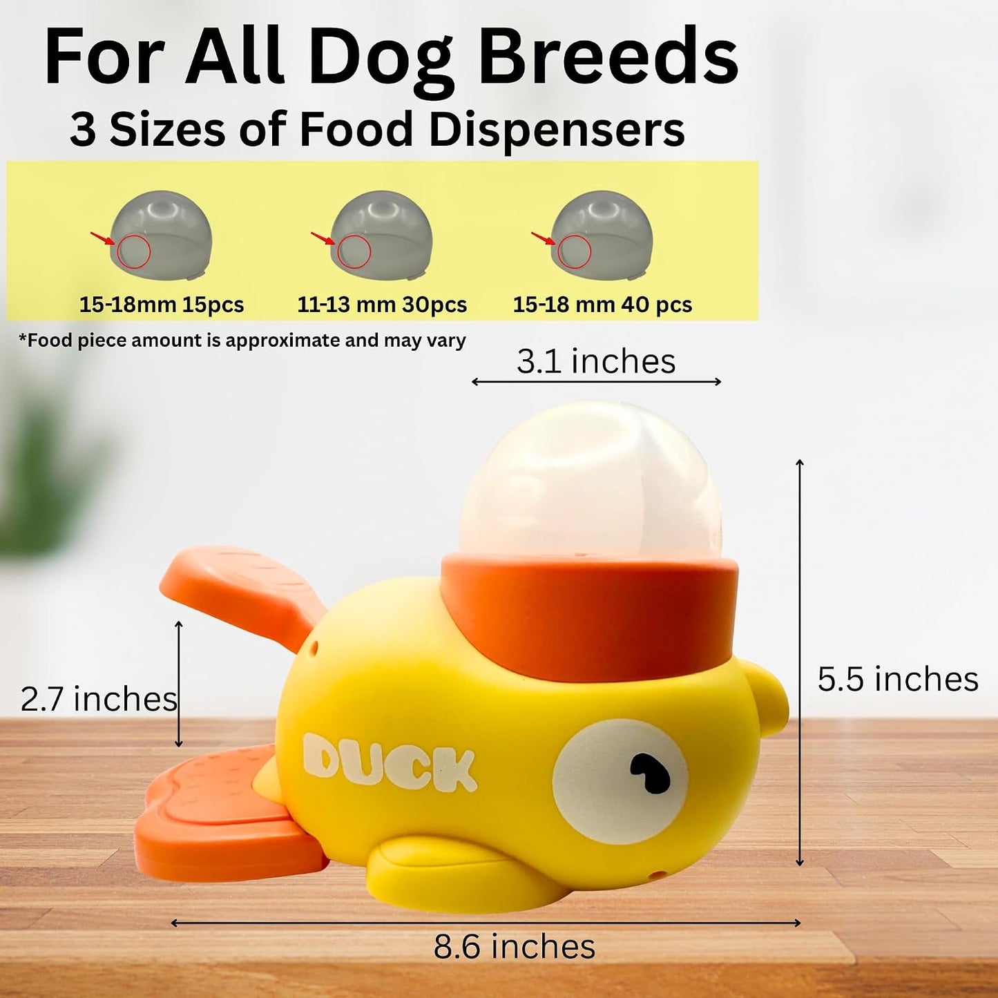 Interactive Yellow Duck Dog Treat Slow Feeder Dispenser Toy for Dogs Promotes IQ Keeps Dog Entertained 3 Food Compartment Sizes