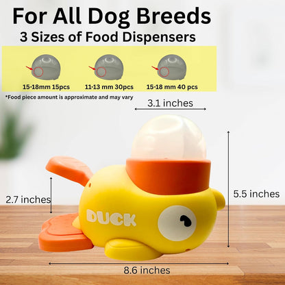 Interactive Yellow Duck Dog Treat Slow Feeder Dispenser Toy for Dogs Promotes IQ Keeps Dog Entertained 3 Food Compartment Sizes