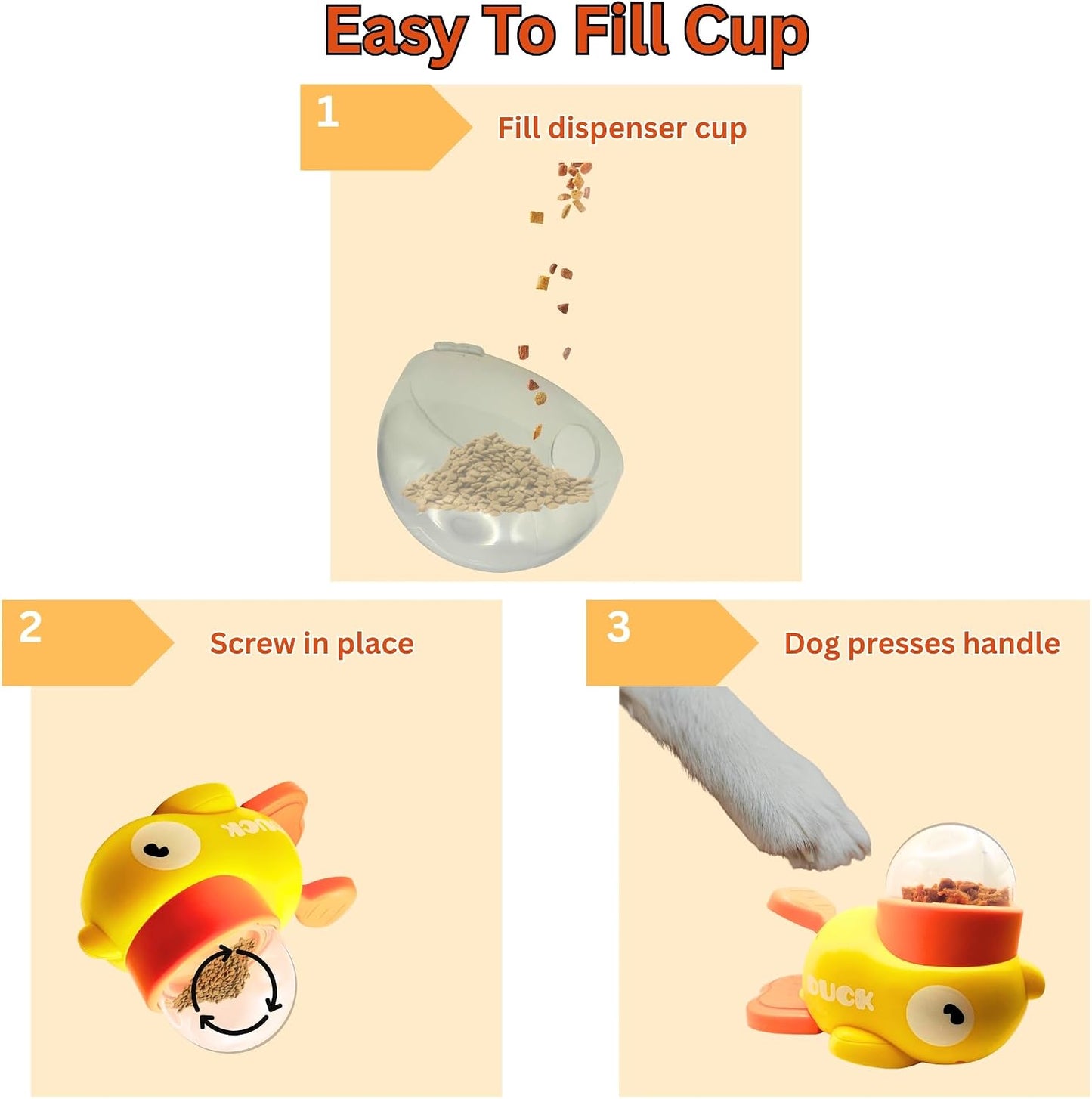 Interactive Yellow Duck Dog Treat Slow Feeder Dispenser Toy for Dogs Promotes IQ Keeps Dog Entertained 3 Food Compartment Sizes