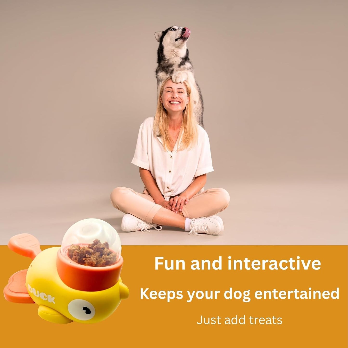 Interactive Yellow Duck Dog Treat Slow Feeder Dispenser Toy for Dogs Promotes IQ Keeps Dog Entertained 3 Food Compartment Sizes