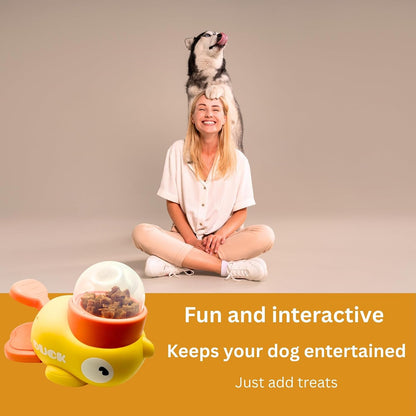Interactive Yellow Duck Dog Treat Slow Feeder Dispenser Toy for Dogs Promotes IQ Keeps Dog Entertained 3 Food Compartment Sizes