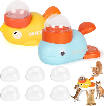 Anxuyixin2-in-1 Duck Shaped Interactive Pet Puzzle Toy, Slow Food Dispenser (Yellow Duck and Blue Whale Shaped with Buttons), Cat and Dog Snack Dispenser Feeding Toy