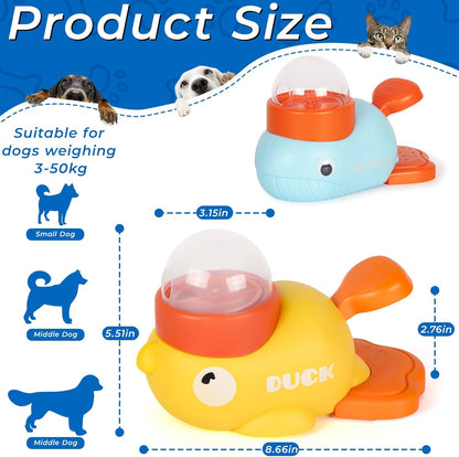 Anxuyixin2-in-1 Duck Shaped Interactive Pet Puzzle Toy, Slow Food Dispenser (Yellow Duck and Blue Whale Shaped with Buttons), Cat and Dog Snack Dispenser Feeding Toy