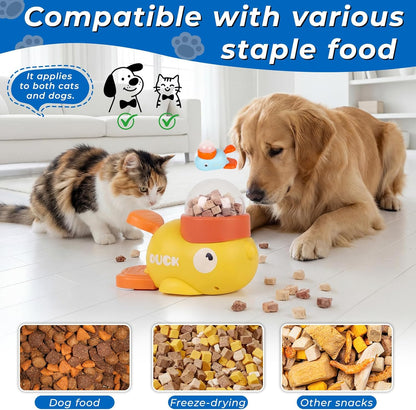 Anxuyixin2-in-1 Duck Shaped Interactive Pet Puzzle Toy, Slow Food Dispenser (Yellow Duck and Blue Whale Shaped with Buttons), Cat and Dog Snack Dispenser Feeding Toy