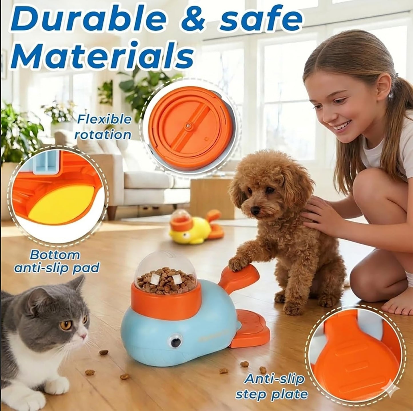 Anxuyixin2-in-1 Duck Shaped Interactive Pet Puzzle Toy, Slow Food Dispenser (Yellow Duck and Blue Whale Shaped with Buttons), Cat and Dog Snack Dispenser Feeding Toy