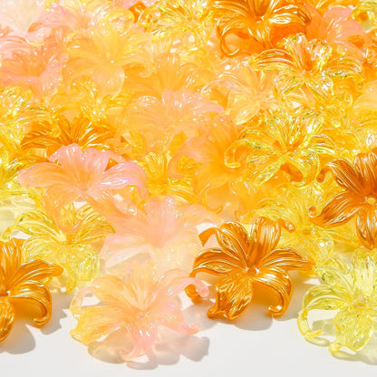 100pcs Iris Flower Beads Yellow Flower Beads Lily Shape Beads for DIY Crafts Bracelet Necklace Earrings Jewelry Making(Green)(Yellow)