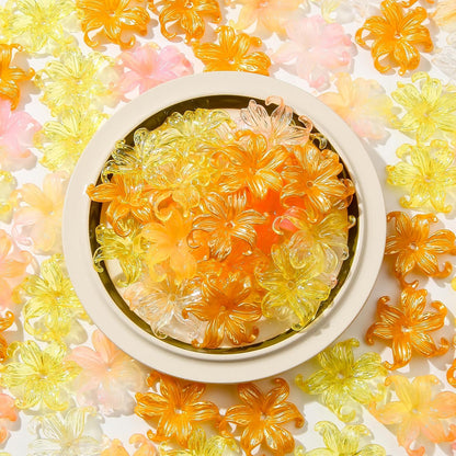 100pcs Iris Flower Beads Yellow Flower Beads Lily Shape Beads for DIY Crafts Bracelet Necklace Earrings Jewelry Making(Green)(Yellow)