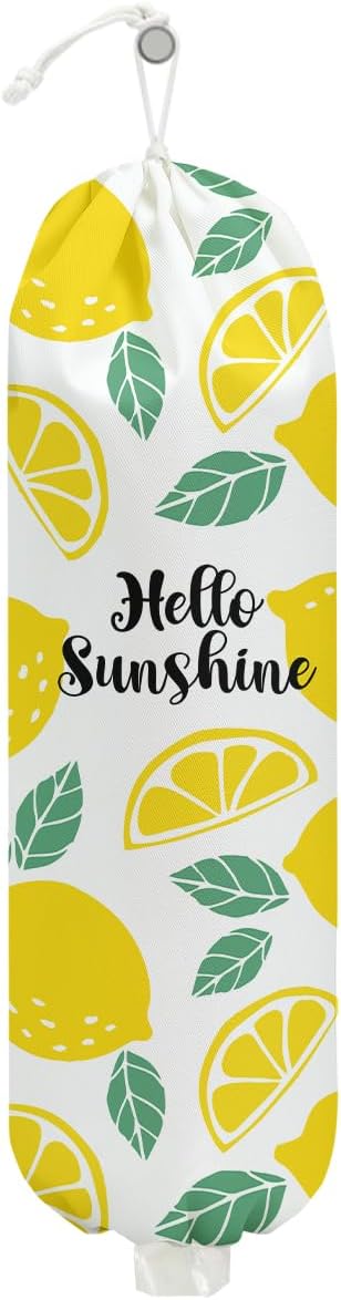 Lemon Plastic Bag Holder, Lemon Gifts for Women Mom Grandma | Wall Mount Grocery Bag Holder, Plastic Storage bag, Lemon Storage Organizer Reusable Grocery Bags, Pull Rope Free Adjustment