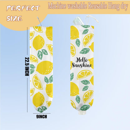 Lemon Plastic Bag Holder, Lemon Gifts for Women Mom Grandma | Wall Mount Grocery Bag Holder, Plastic Storage bag, Lemon Storage Organizer Reusable Grocery Bags, Pull Rope Free Adjustment