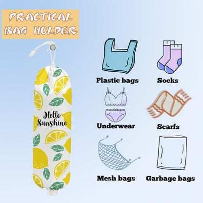 Lemon Plastic Bag Holder, Lemon Gifts for Women Mom Grandma | Wall Mount Grocery Bag Holder, Plastic Storage bag, Lemon Storage Organizer Reusable Grocery Bags, Pull Rope Free Adjustment