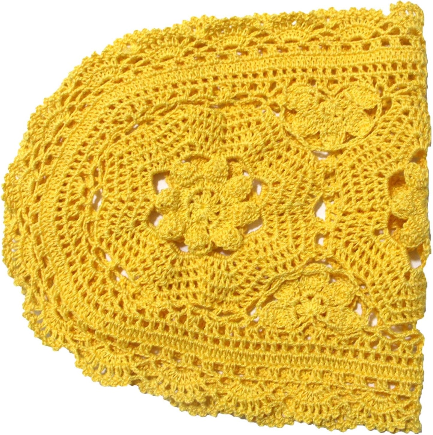 Handmade Crochet Lace Doily Oval Placemat, 10" x 22", Yellow | 3 Flowers Hollow Design, Pack of 1 PC, Wedding & Home Decor, Table Desk Vase Mat