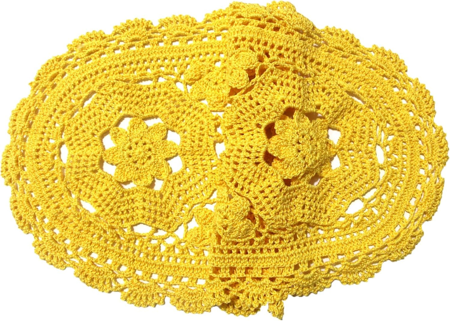 Handmade Crochet Lace Doily Oval Placemat, 10" x 22", Yellow | 3 Flowers Hollow Design, Pack of 1 PC, Wedding & Home Decor, Table Desk Vase Mat
