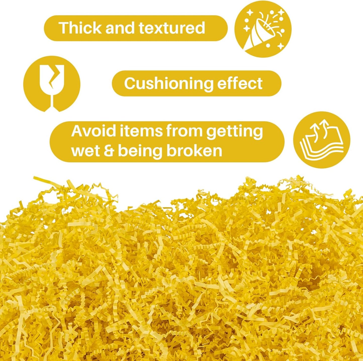 Yellow Crinkle Paper Filler - Shredded Paper, Gift Basket & Box Wrap | Confetti Stuffing for Christmas, Halloween, Thanksgiving, Valentine's Day, Easter, Mother's Day, Wedding, Birthday,5oz