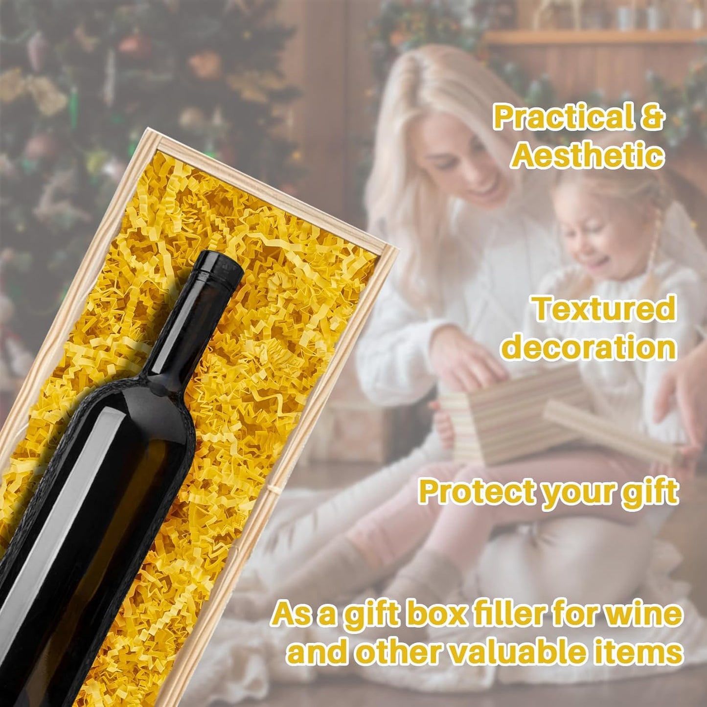 Yellow Crinkle Paper Filler - Shredded Paper, Gift Basket & Box Wrap | Confetti Stuffing for Christmas, Halloween, Thanksgiving, Valentine's Day, Easter, Mother's Day, Wedding, Birthday,5oz