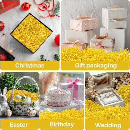 Yellow Crinkle Paper Filler - Shredded Paper, Gift Basket & Box Wrap | Confetti Stuffing for Christmas, Halloween, Thanksgiving, Valentine's Day, Easter, Mother's Day, Wedding, Birthday,5oz