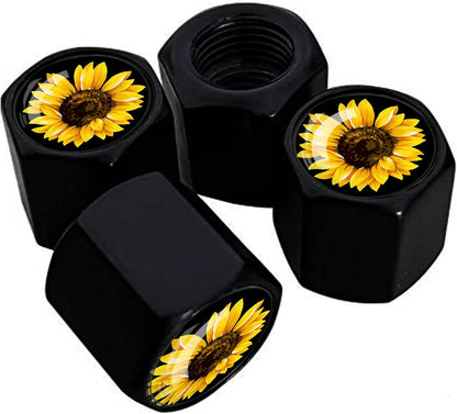 Metal Car Wheel Tire Valve Stem Caps 4 Pack Cool Sunflower Pattern Aluminum Car Tire Air Valve Caps For Cars, Trucks, Bikes, Motorcycles, Bicycles, Corrosion Resistant