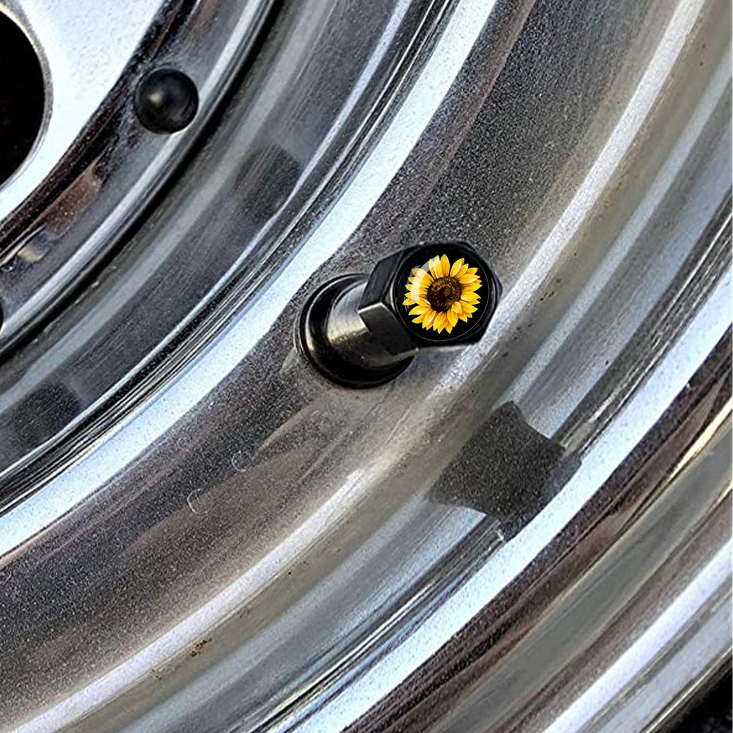 Metal Car Wheel Tire Valve Stem Caps 4 Pack Cool Sunflower Pattern Aluminum Car Tire Air Valve Caps For Cars, Trucks, Bikes, Motorcycles, Bicycles, Corrosion Resistant