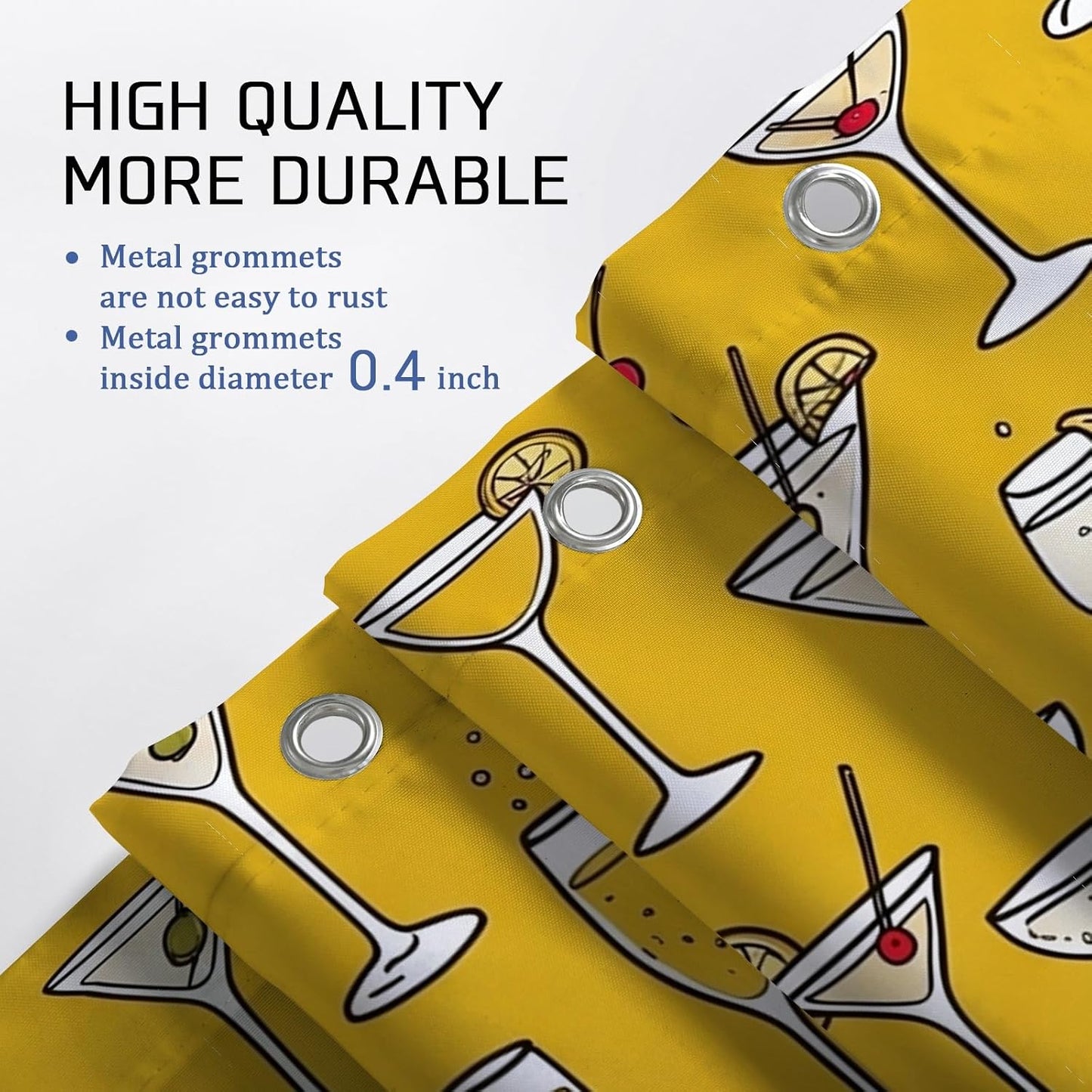 Cocktail Shower Curtain Sets, Summer Festive Champagne Lemon Summer Yellow Washable with Hooks Bathroom Sets with Shower Curtain and Rugs for Bathtub Toile Guest Room Decor 72x72 Inch