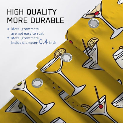 Cocktail Shower Curtain Sets, Summer Festive Champagne Lemon Summer Yellow Washable with Hooks Bathroom Sets with Shower Curtain and Rugs for Bathtub Toile Guest Room Decor 72x72 Inch