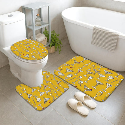 Cocktail Shower Curtain Sets, Summer Festive Champagne Lemon Summer Yellow Washable with Hooks Bathroom Sets with Shower Curtain and Rugs for Bathtub Toile Guest Room Decor 72x72 Inch