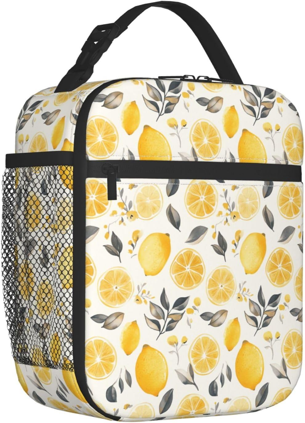 Lunch Bag Lemon Watercolor Fruit Insulated Bento Box Cooler with Side Pocket for Girl Boy Women Men Work School Picnic Hiking Daytrip