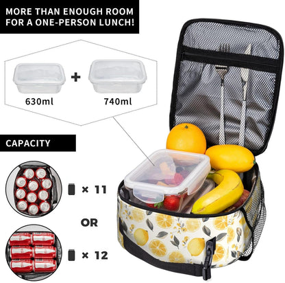 Lunch Bag Lemon Watercolor Fruit Insulated Bento Box Cooler with Side Pocket for Girl Boy Women Men Work School Picnic Hiking Daytrip
