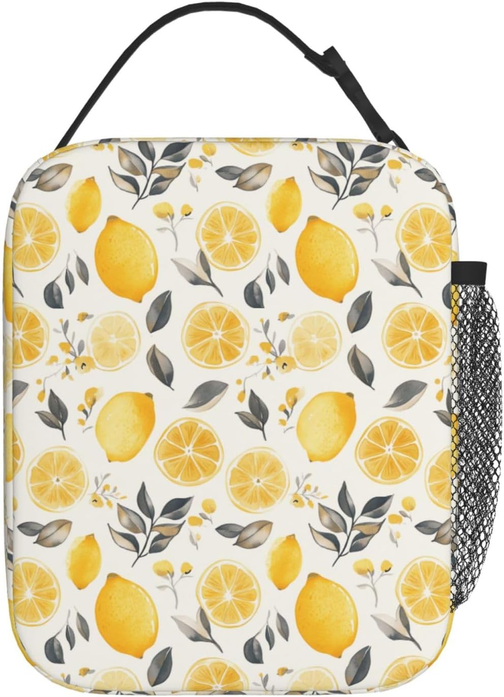 Lunch Bag Lemon Watercolor Fruit Insulated Bento Box Cooler with Side Pocket for Girl Boy Women Men Work School Picnic Hiking Daytrip