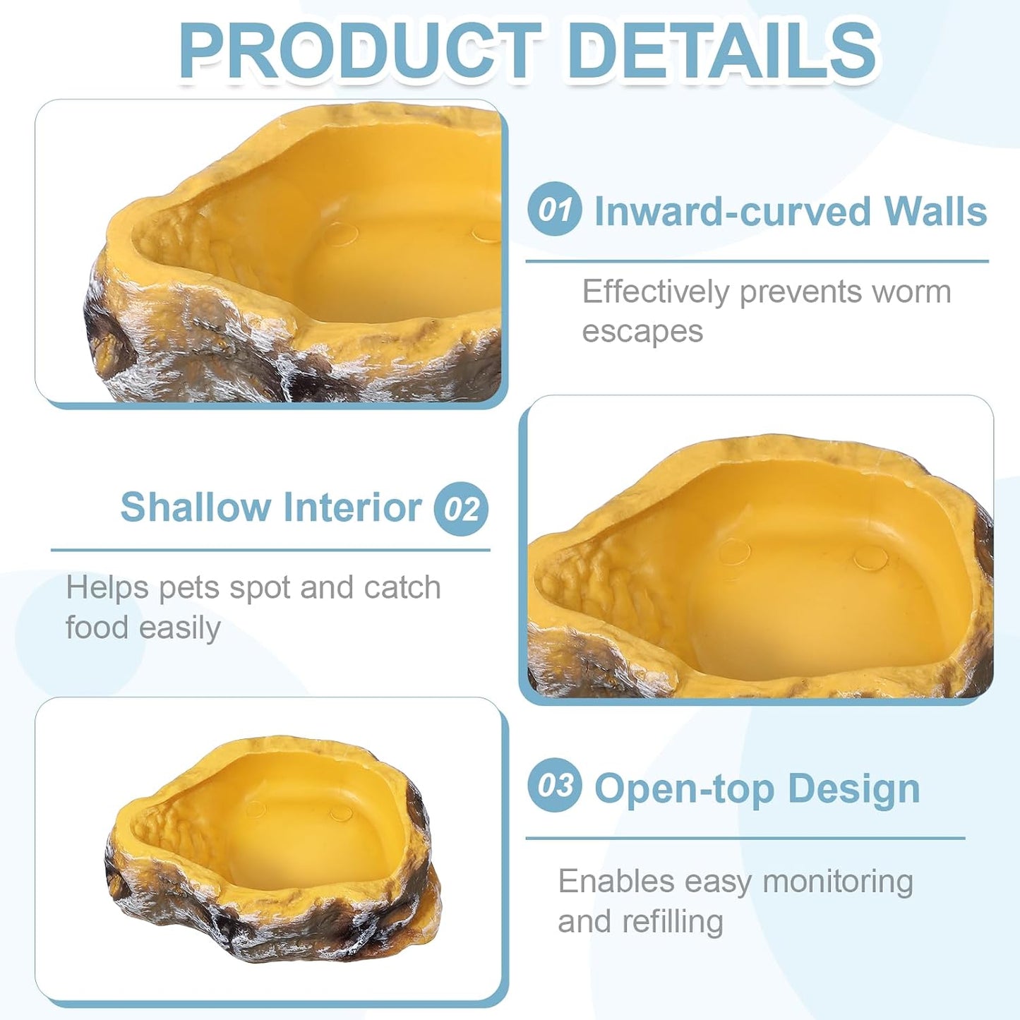 Reptile Food Bowl, Reptile Feeding Dish Corner Bowl Water Resin Rock Worm Feeder Dish m (7.1 in, Yellow), Intended for Lizards/o/Scaled Pet/Leopard o/Spiders
