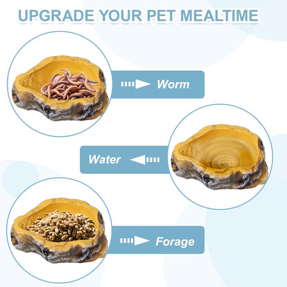 Reptile Food Bowl, Reptile Feeding Dish Corner Bowl Water Resin Rock Worm Feeder Dish m (7.1 in, Yellow), Intended for Lizards/o/Scaled Pet/Leopard o/Spiders