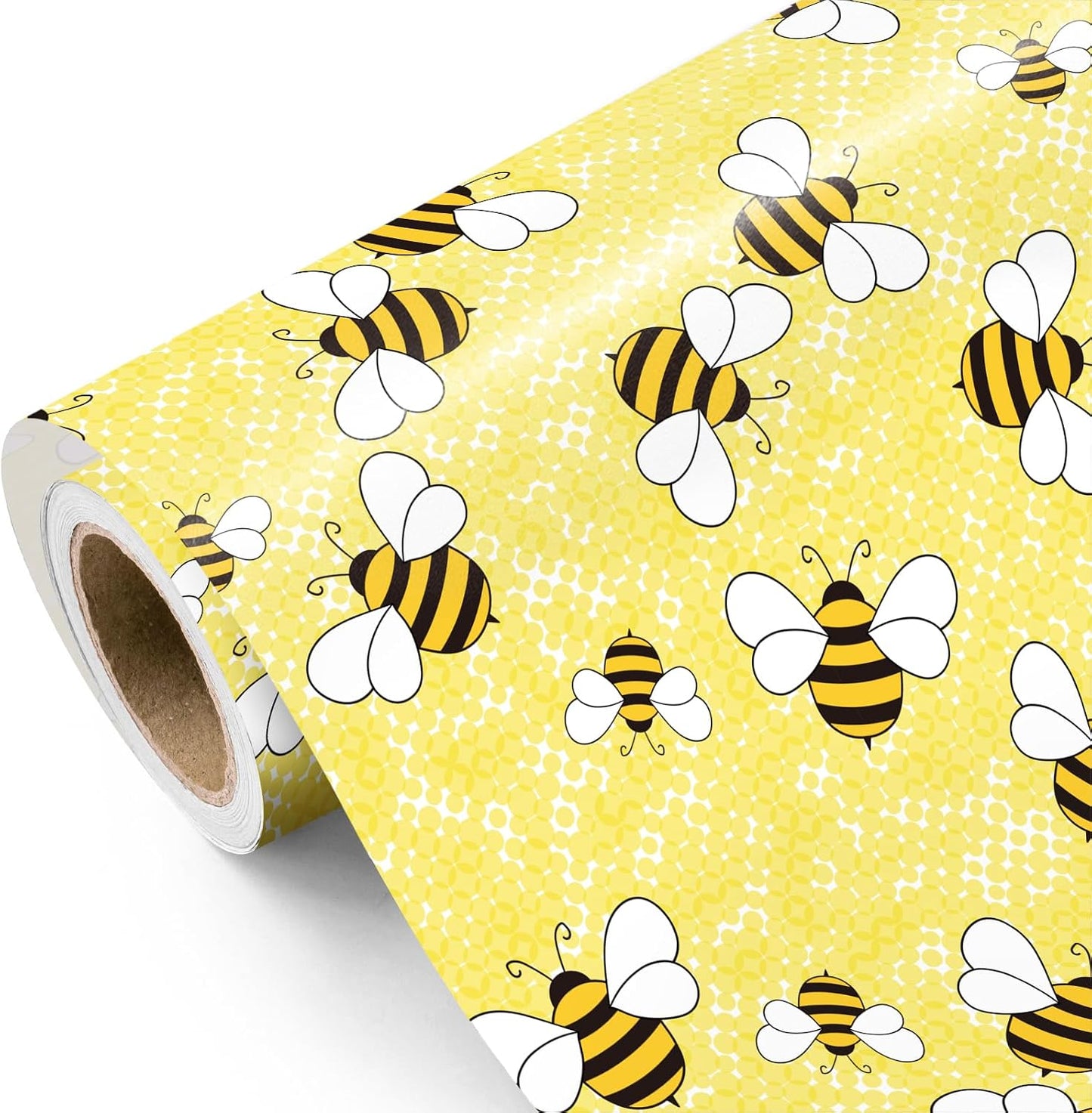 Bee Wedding Wrapping Paper - Mini Roll - 17 Inch x 16.5 Feet - Bright Yellow Bee Wrapping Paper Perfect for Bridal Shower, Wedding, Birthday, Baby Shower