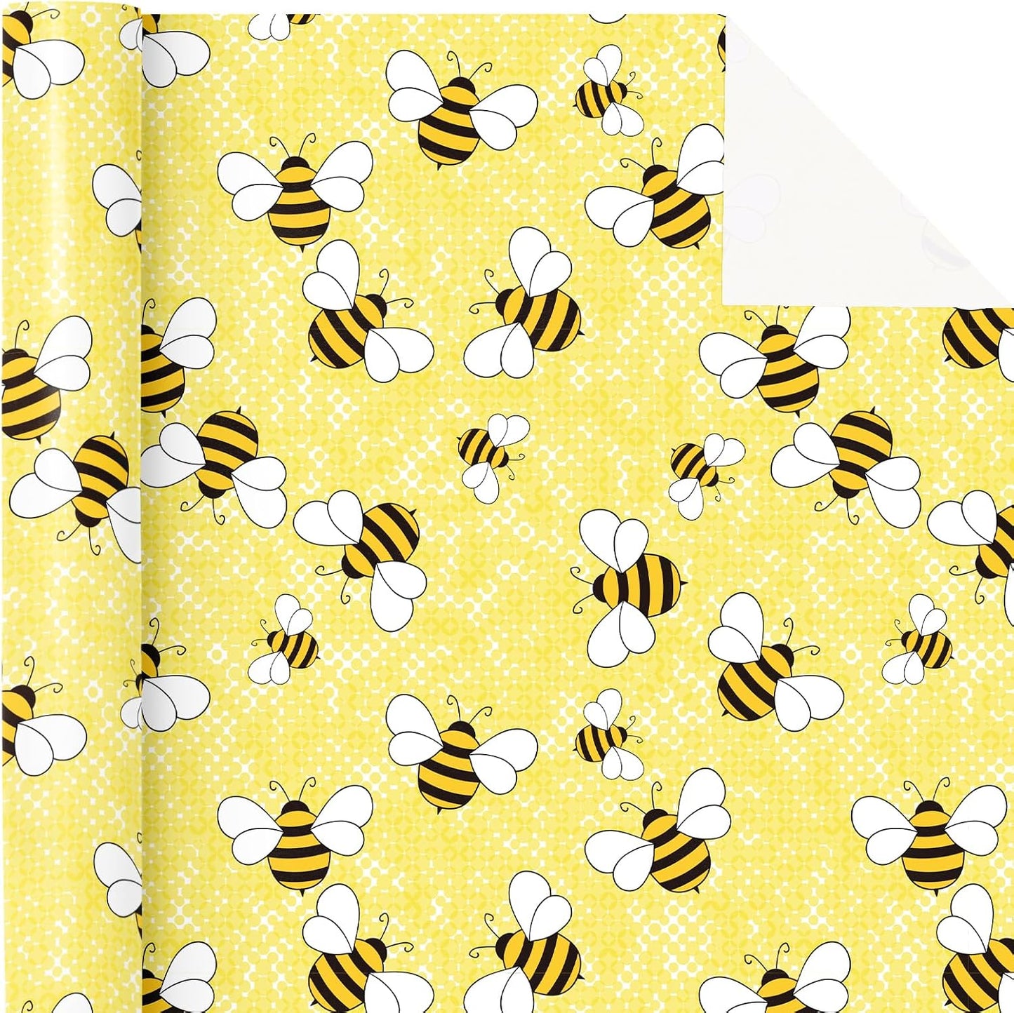 Bee Wedding Wrapping Paper - Mini Roll - 17 Inch x 16.5 Feet - Bright Yellow Bee Wrapping Paper Perfect for Bridal Shower, Wedding, Birthday, Baby Shower