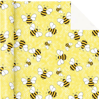 Bee Wedding Wrapping Paper - Mini Roll - 17 Inch x 16.5 Feet - Bright Yellow Bee Wrapping Paper Perfect for Bridal Shower, Wedding, Birthday, Baby Shower