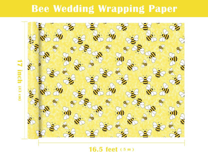 Bee Wedding Wrapping Paper - Mini Roll - 17 Inch x 16.5 Feet - Bright Yellow Bee Wrapping Paper Perfect for Bridal Shower, Wedding, Birthday, Baby Shower