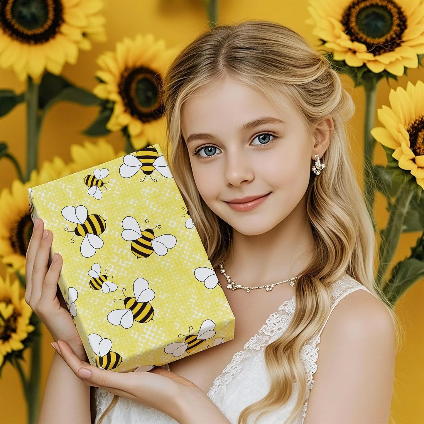 Bee Wedding Wrapping Paper - Mini Roll - 17 Inch x 16.5 Feet - Bright Yellow Bee Wrapping Paper Perfect for Bridal Shower, Wedding, Birthday, Baby Shower