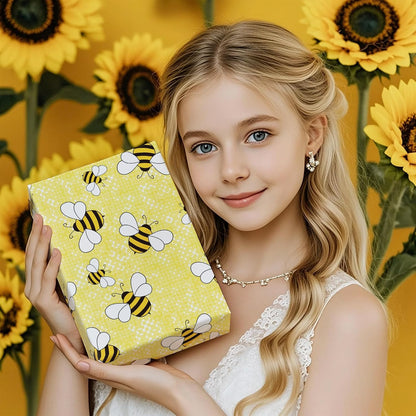 Bee Wedding Wrapping Paper - Mini Roll - 17 Inch x 16.5 Feet - Bright Yellow Bee Wrapping Paper Perfect for Bridal Shower, Wedding, Birthday, Baby Shower