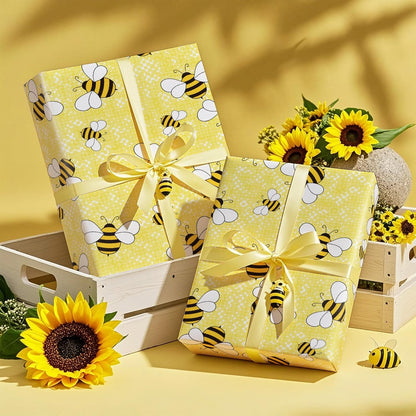 Bee Wedding Wrapping Paper - Mini Roll - 17 Inch x 16.5 Feet - Bright Yellow Bee Wrapping Paper Perfect for Bridal Shower, Wedding, Birthday, Baby Shower
