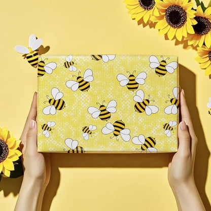 Bee Wedding Wrapping Paper - Mini Roll - 17 Inch x 16.5 Feet - Bright Yellow Bee Wrapping Paper Perfect for Bridal Shower, Wedding, Birthday, Baby Shower