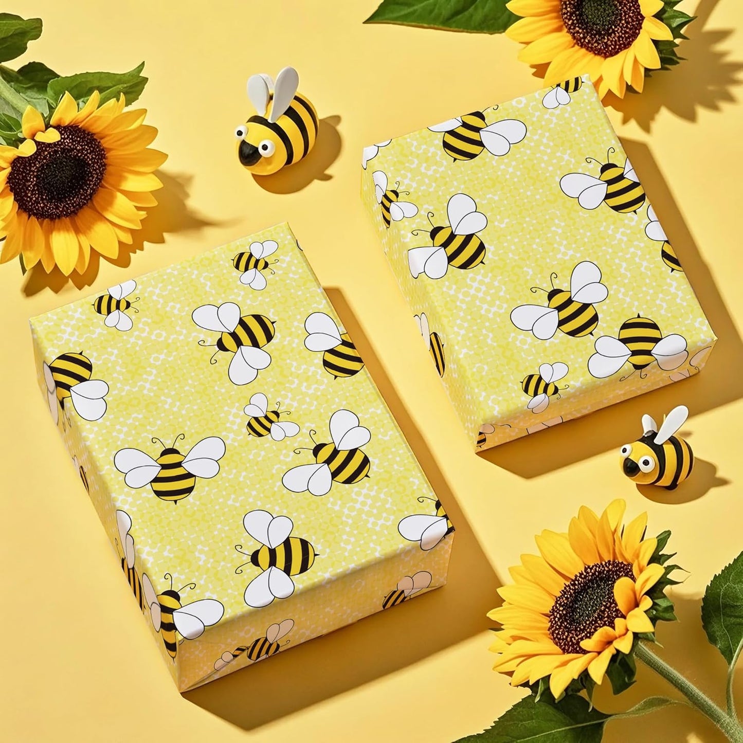 Bee Wedding Wrapping Paper - Mini Roll - 17 Inch x 16.5 Feet - Bright Yellow Bee Wrapping Paper Perfect for Bridal Shower, Wedding, Birthday, Baby Shower