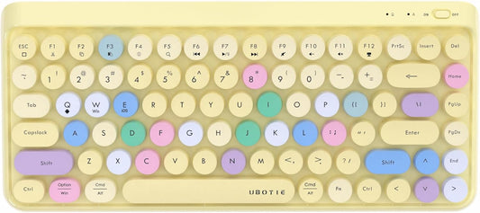 Portable Bluetooth Colorful Computer Keyboards, Wireless Mini Compact Retro Typewriter Flexible 84Keys Design Keyboard (Yellow-Colorful)