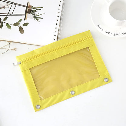 Zippered Pen Pencil Binder Pouch | 3 Rings with Clear Window for School Classroom Organizers 8 Pcs (yellow)