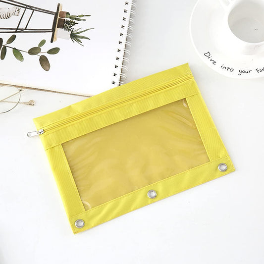 Zippered Pen Pencil Binder Pouch | 3 Rings with Clear Window for School Classroom Organizers 8 Pcs (yellow)