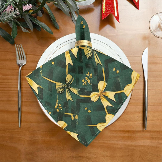 Vintage Yellow Bows Green Shapes Harvest Cloth Dinner Napkins Kitchen Reusable Cloth Napkins Cotton Polyester Color Napkin for Wedding Set of 6, 20 x 20in