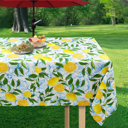 Outdoor Tablecloth with Umbrella Hole and Zipper, Rectangle Patio Table Covers for Spring/Summer, Machine Washable Outdoor Picnic Table Cloth (Lemon, 60" × 84" Rectangular)