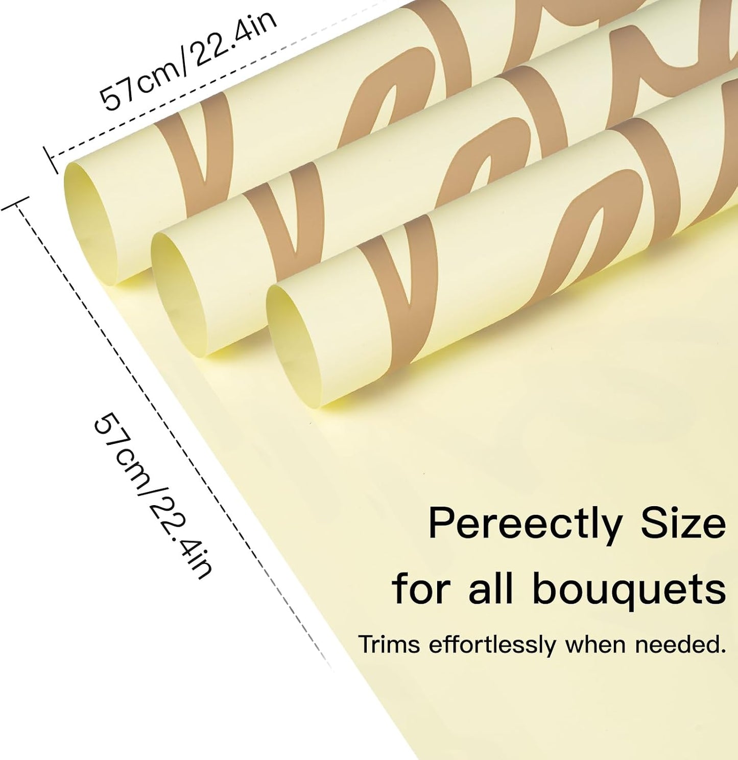 20 Sheets Flower Wrapping Paper - 22.4 x 22.4 inch Beige Yellow and Love Word Water-Resistant Floral Bouquet Wrapping Paper, Florist Supplies Packaging for Valentine's Day Wedding