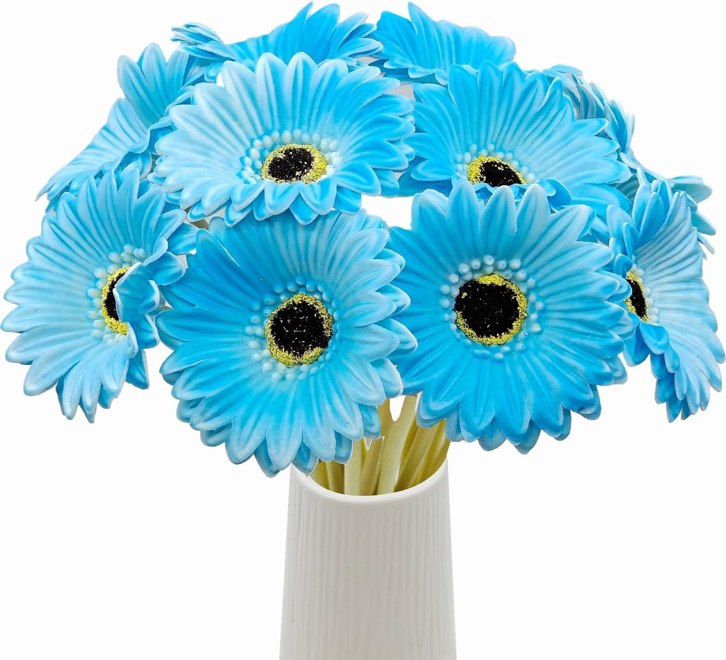 15 Pcs Artificial Gerbera Daisies Flowers Fake Daisy Real Touch | PU Faux Flowers Bouquet for Indoor Home Arrangements Vase Wedding Party Table Centerpiece DIY Floral Decor (Yellow)