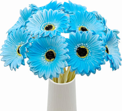 15 Pcs Artificial Gerbera Daisies Flowers Fake Daisy Real Touch | PU Faux Flowers Bouquet for Indoor Home Arrangements Vase Wedding Party Table Centerpiece DIY Floral Decor (Yellow)