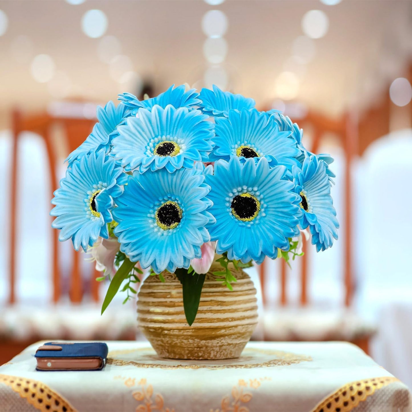 15 Pcs Artificial Gerbera Daisies Flowers Fake Daisy Real Touch | PU Faux Flowers Bouquet for Indoor Home Arrangements Vase Wedding Party Table Centerpiece DIY Floral Decor (Yellow)