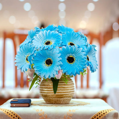15 Pcs Artificial Gerbera Daisies Flowers Fake Daisy Real Touch | PU Faux Flowers Bouquet for Indoor Home Arrangements Vase Wedding Party Table Centerpiece DIY Floral Decor (Yellow)