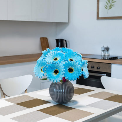 15 Pcs Artificial Gerbera Daisies Flowers Fake Daisy Real Touch | PU Faux Flowers Bouquet for Indoor Home Arrangements Vase Wedding Party Table Centerpiece DIY Floral Decor (Yellow)