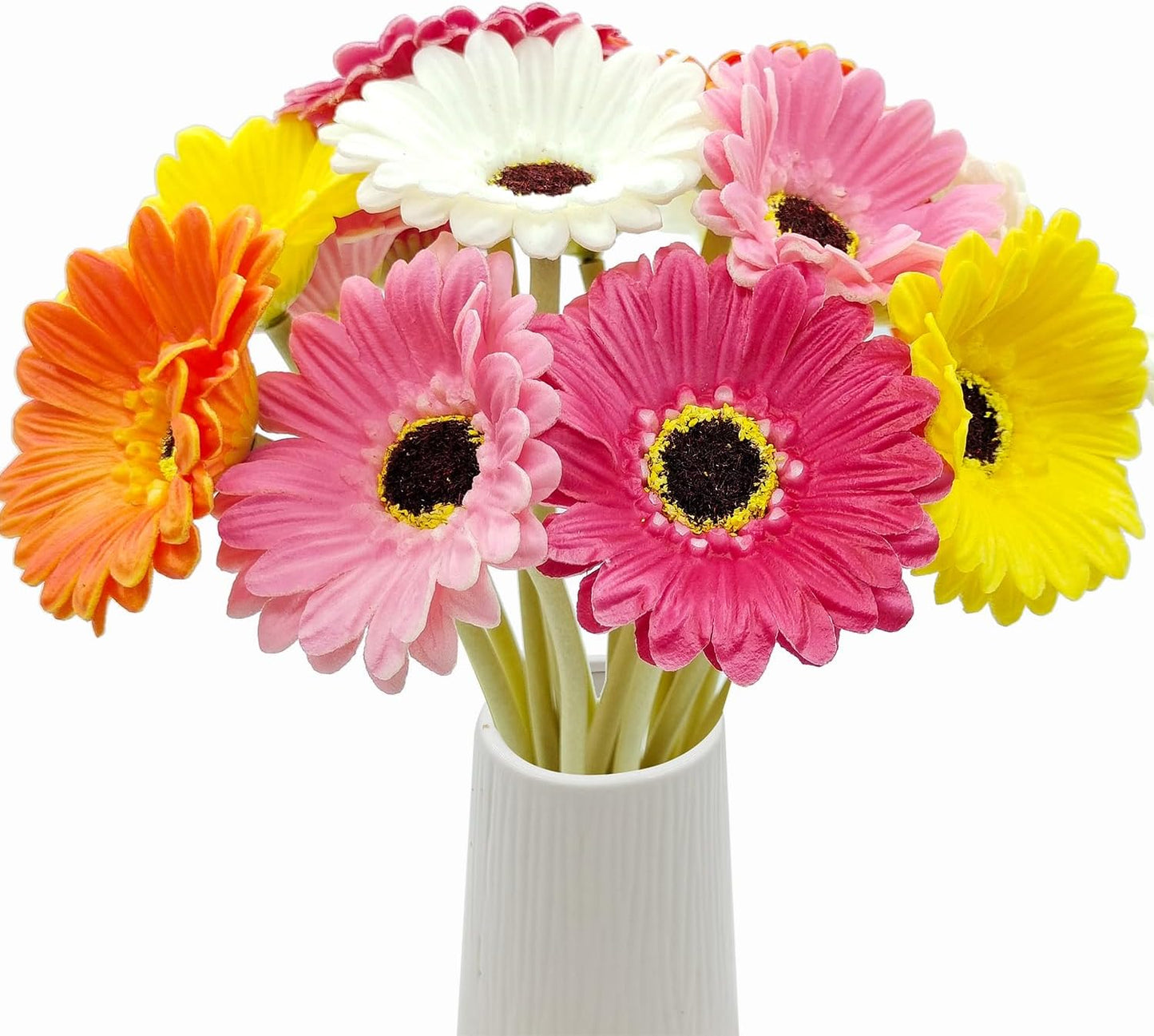 15 Pcs Artificial Gerbera Daisies Flowers Fake Daisy Real Touch | PU Faux Flowers Bouquet for Indoor Home Arrangements Vase Wedding Party Table Centerpiece DIY Floral Decor (Yellow)
